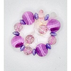 Funky Chunky Purple Thread Beaded Stretch Bracelet